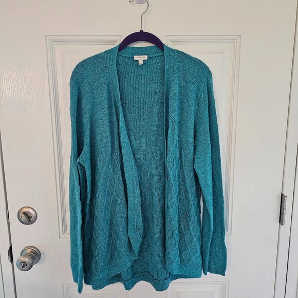 Women's Talbots Turquoise Speckled Open Cardigan Sweater Size L - Picture 1 of 6